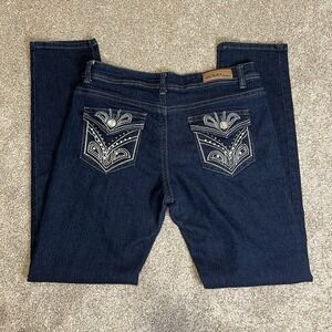 Women's Size 12 Gogo Jeans With Gems Straight leg Stretchy Rhinestones Dark Wash